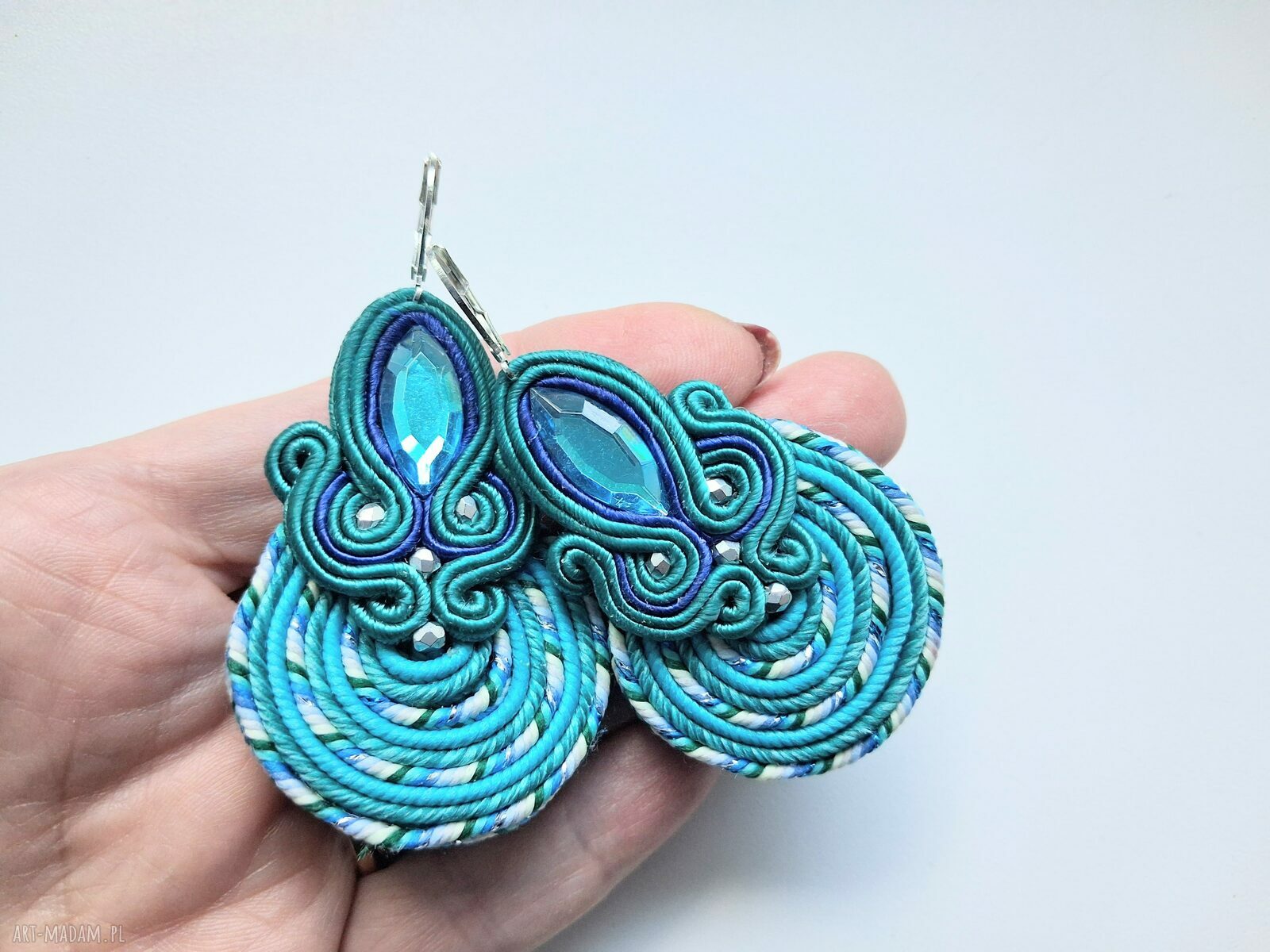 Kolczyki Haftowane Sutasz Turquoise Spiral - Turkusowa Spirala w stylu boho