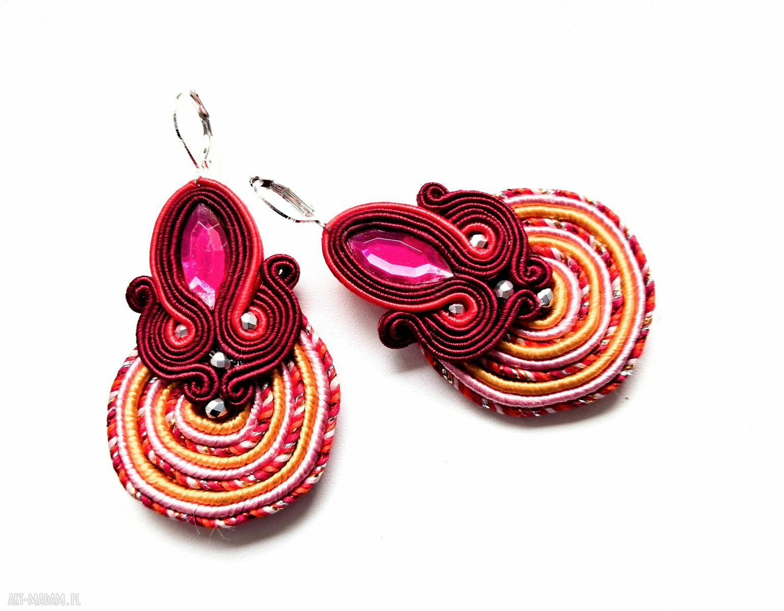 Kolczyki haftowane sutasz Red Spiral