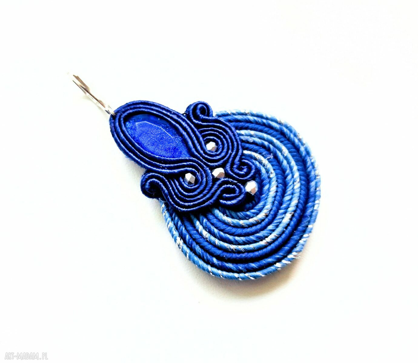 Kolczyki haftowane sutaszowe Blue Spiral - niebieskie boho