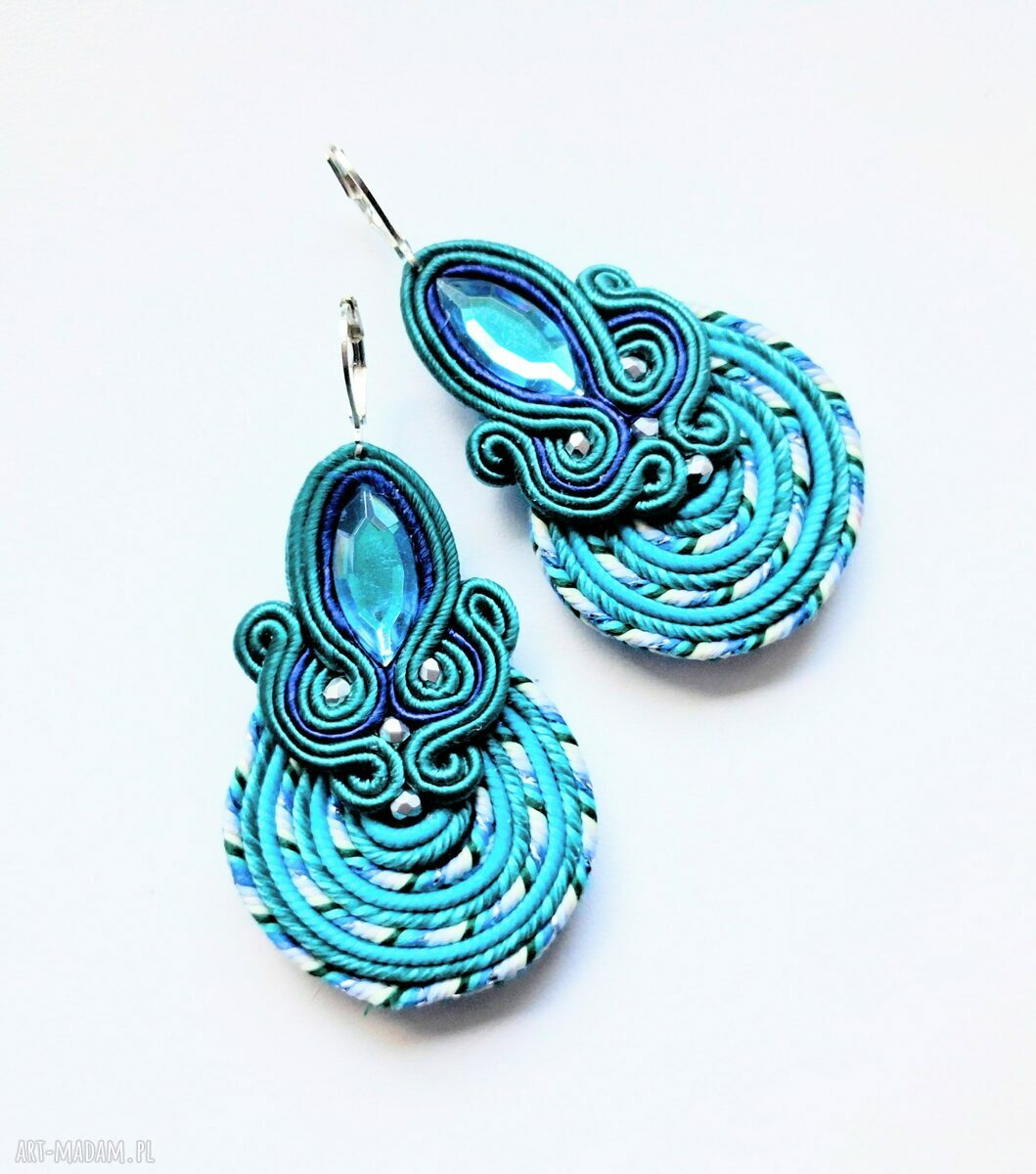Kolczyki Haftowane Sutasz Turquoise Spiral - Turkusowa Spirala w stylu boho