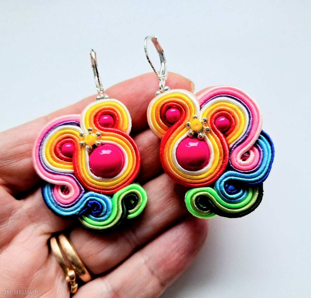 Haftowane kolczyki sutasz Rainbow - tęczowe kolczyki 5 cm
