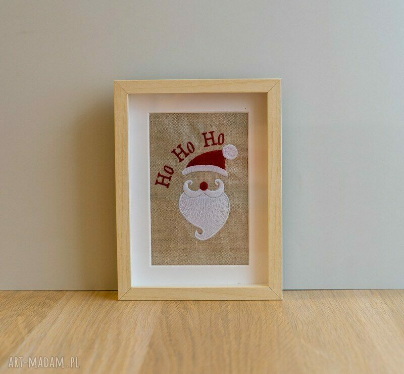 Haftowany obrazek Mikołaj - świąteczna dekoracja 15x20 cm (na ścianę lub do postawienia)