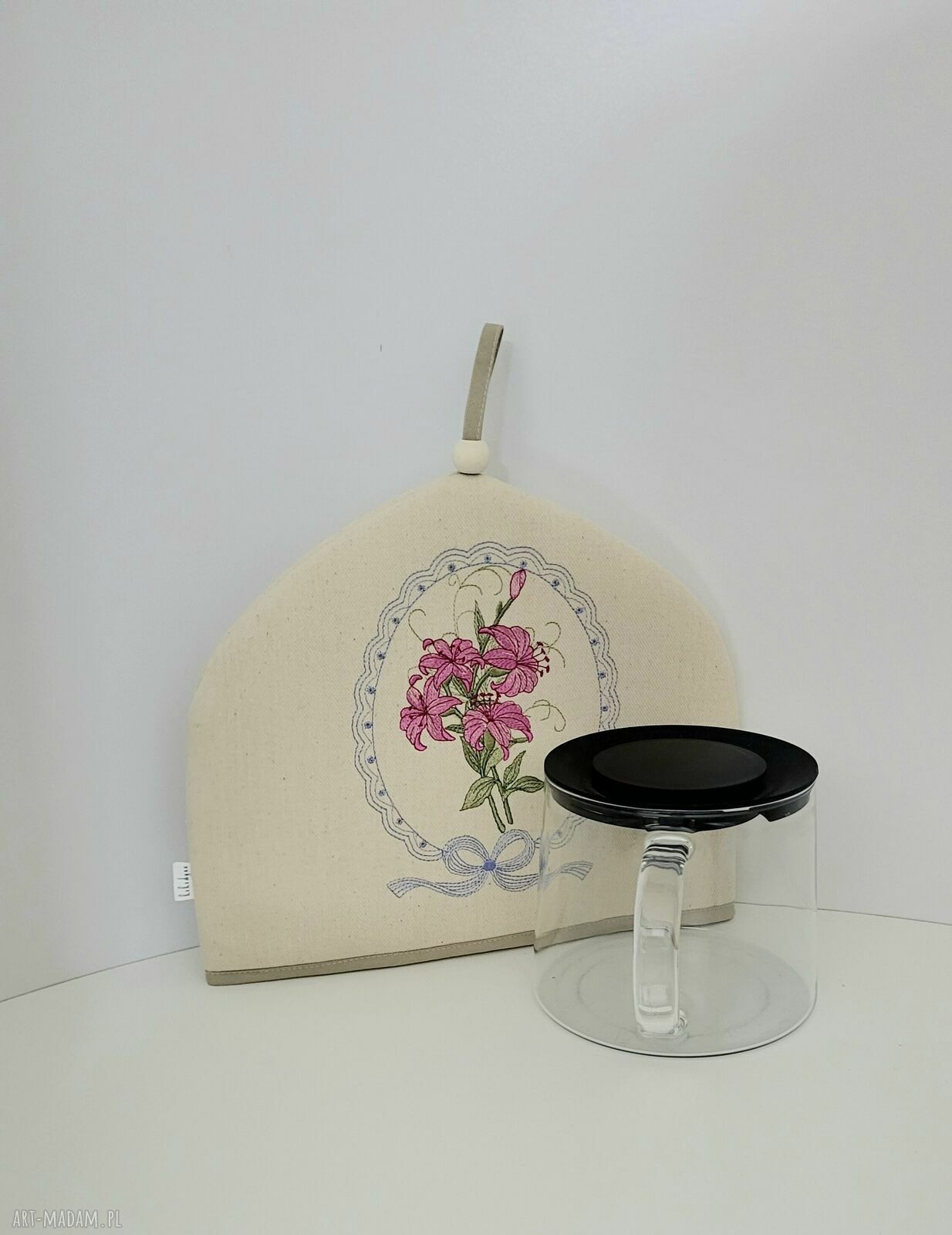 Haftowany ocieplacz na dzbanek, kubek i czajnik 32x26 cm