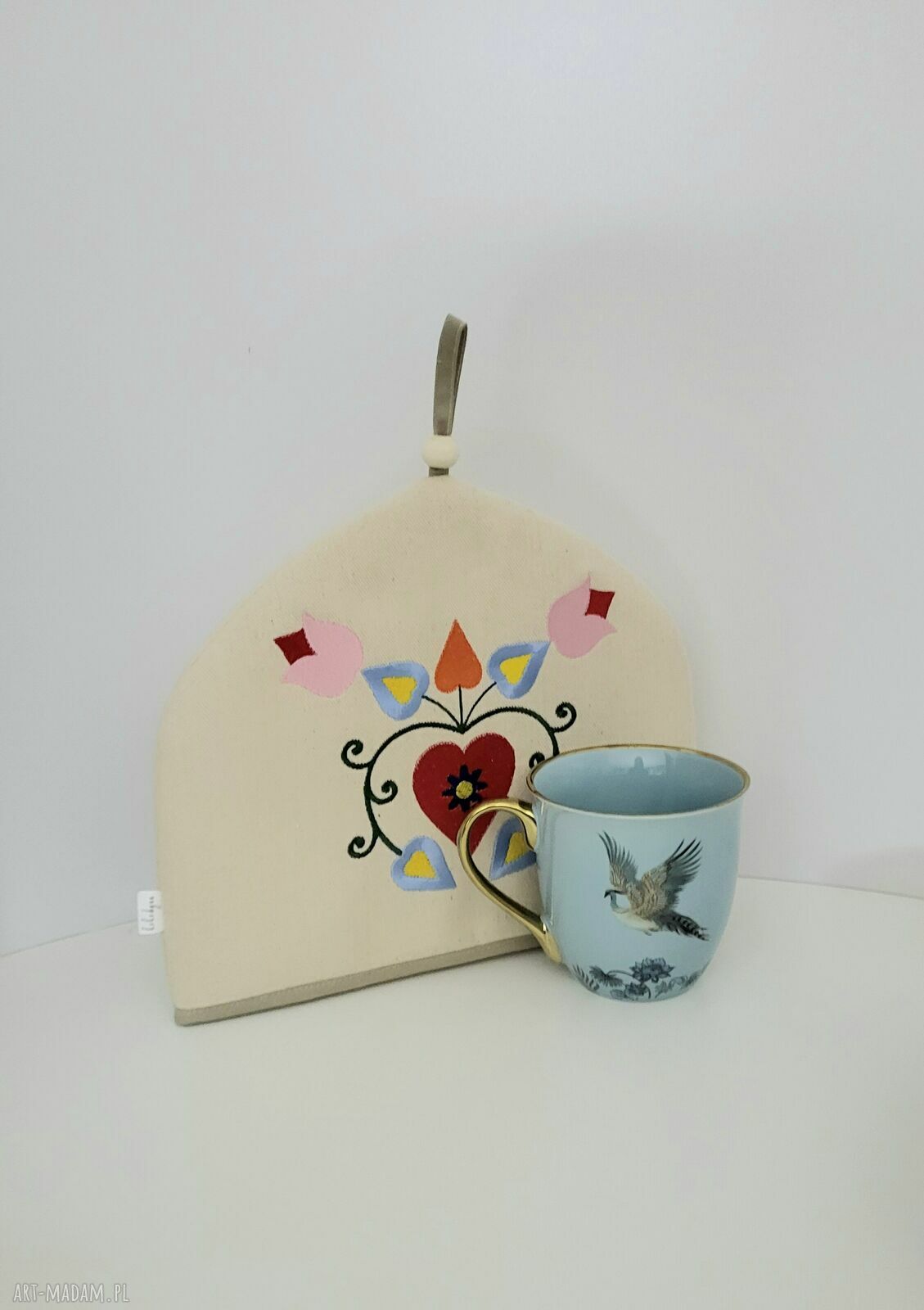 Haftowany ocieplacz - osłonka na dzbanek, kubek i czajnik 32 x 26 cm