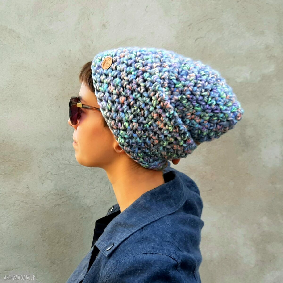 Pastelowa czapka beanie na szydełku - ręcznie robiona
