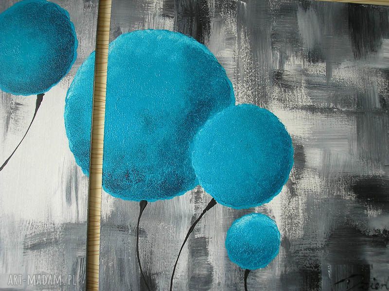 obraz duży DMUCHAWCE TURKUSOWE 2 -150x50cm ręcznie malowany