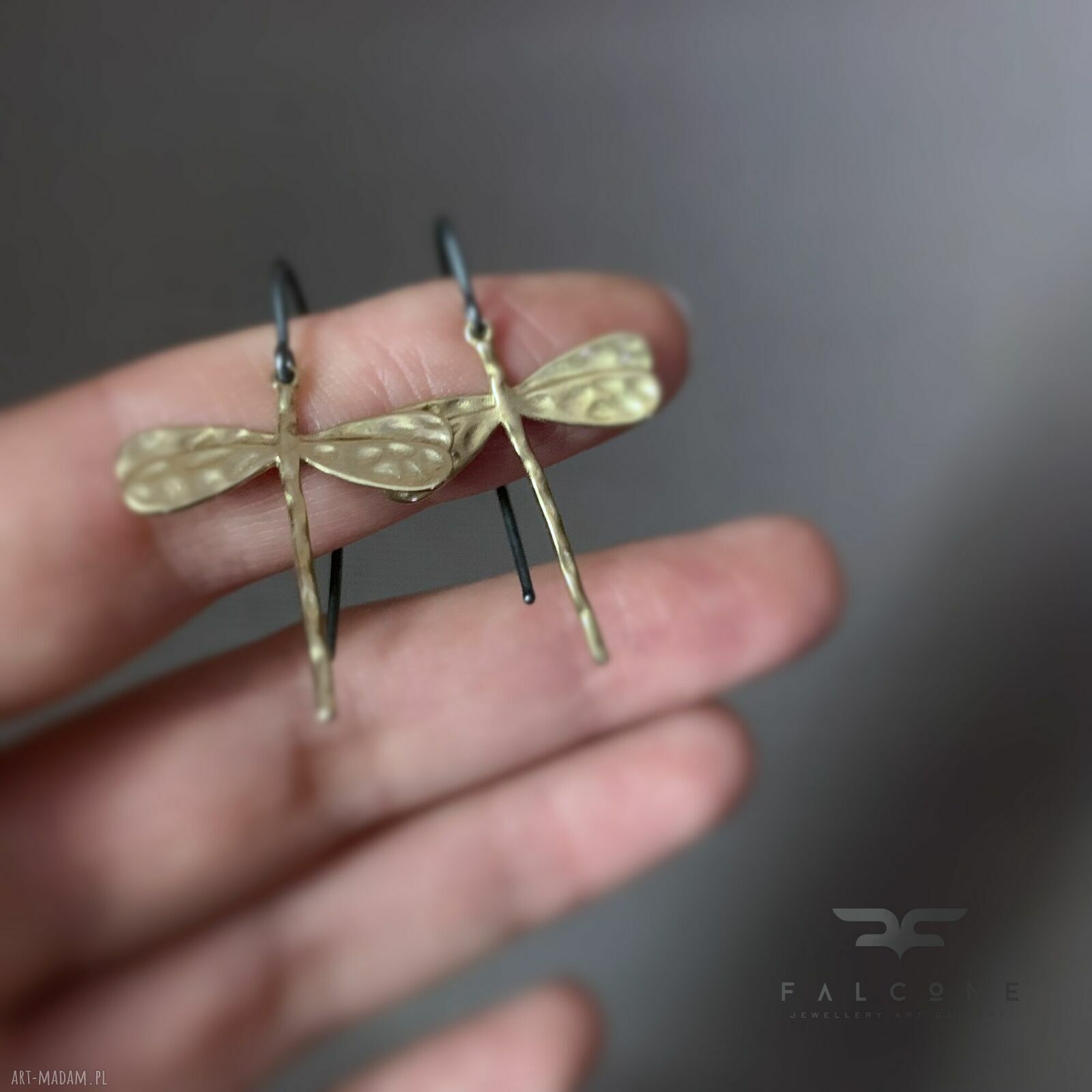 Kolczyki Golden Dragonfly - ważki z mosiądzu i srebra 925