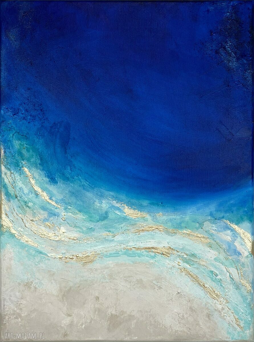 Ręcznie malowany granatowy obraz abstrakcyjny Ocean Maldives 30x40 cm (pionowy)