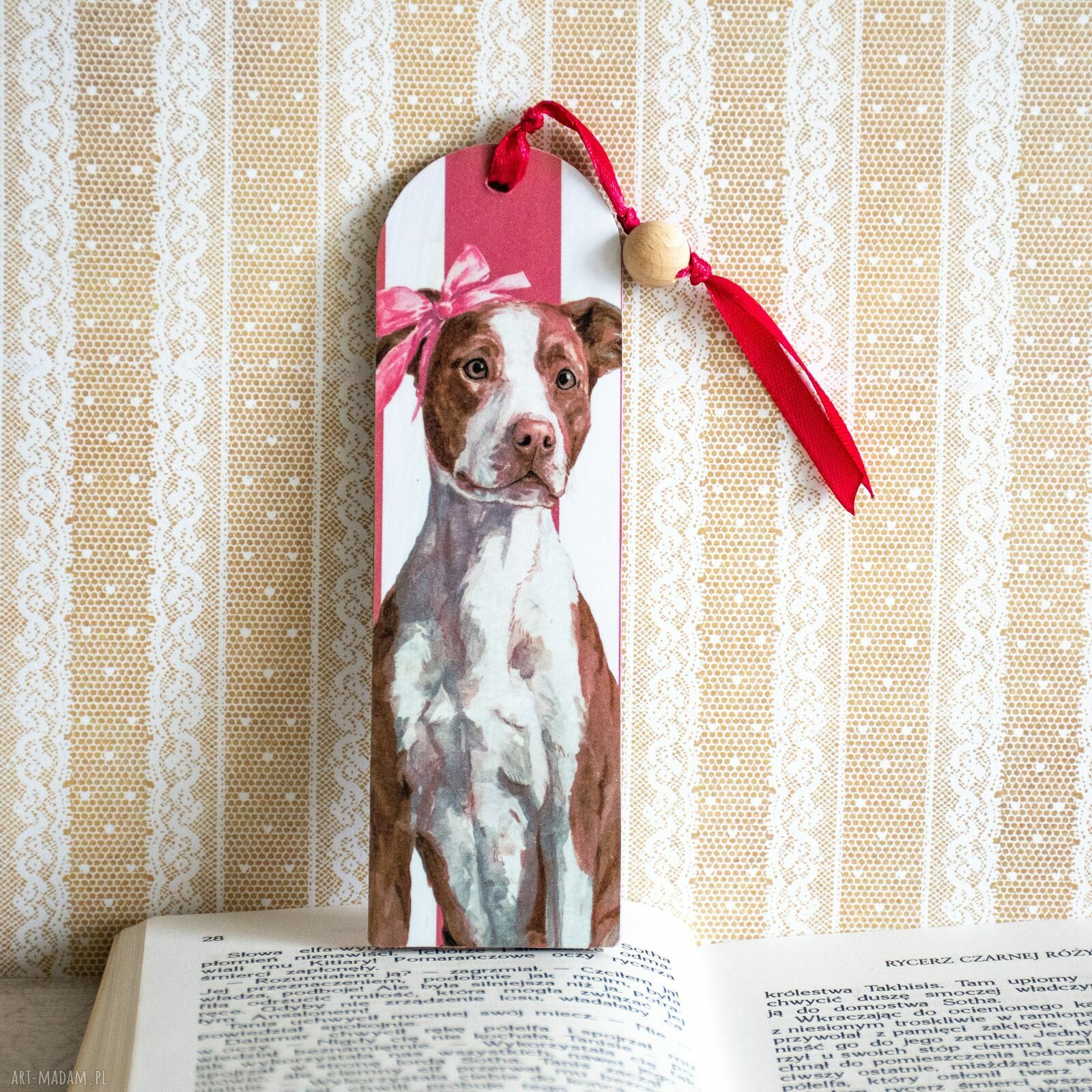 Handmade zakładka do książki - Kocham Cię piesku z pitbulem