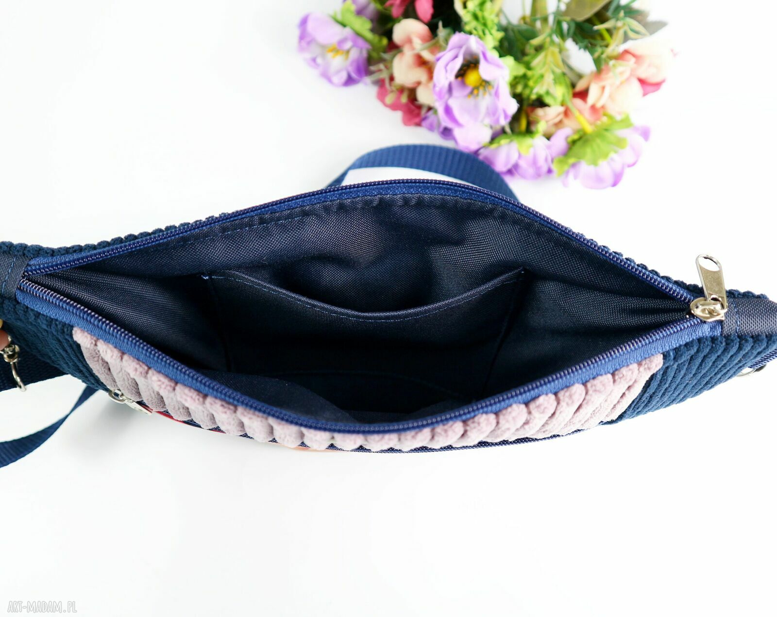 Nerka listonoszka ze sztruksu granatowa - saszetka handmade Gianna