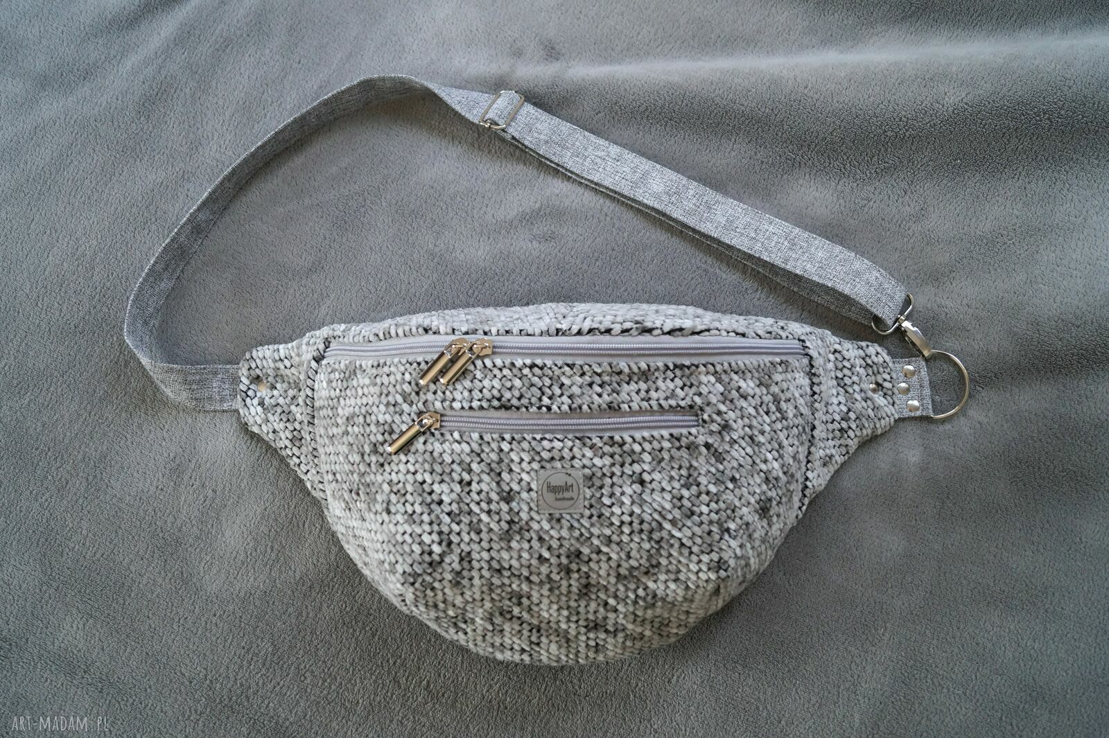 Szara melanżowa nerka XXL handmade - pojemna do noszenia na ukos