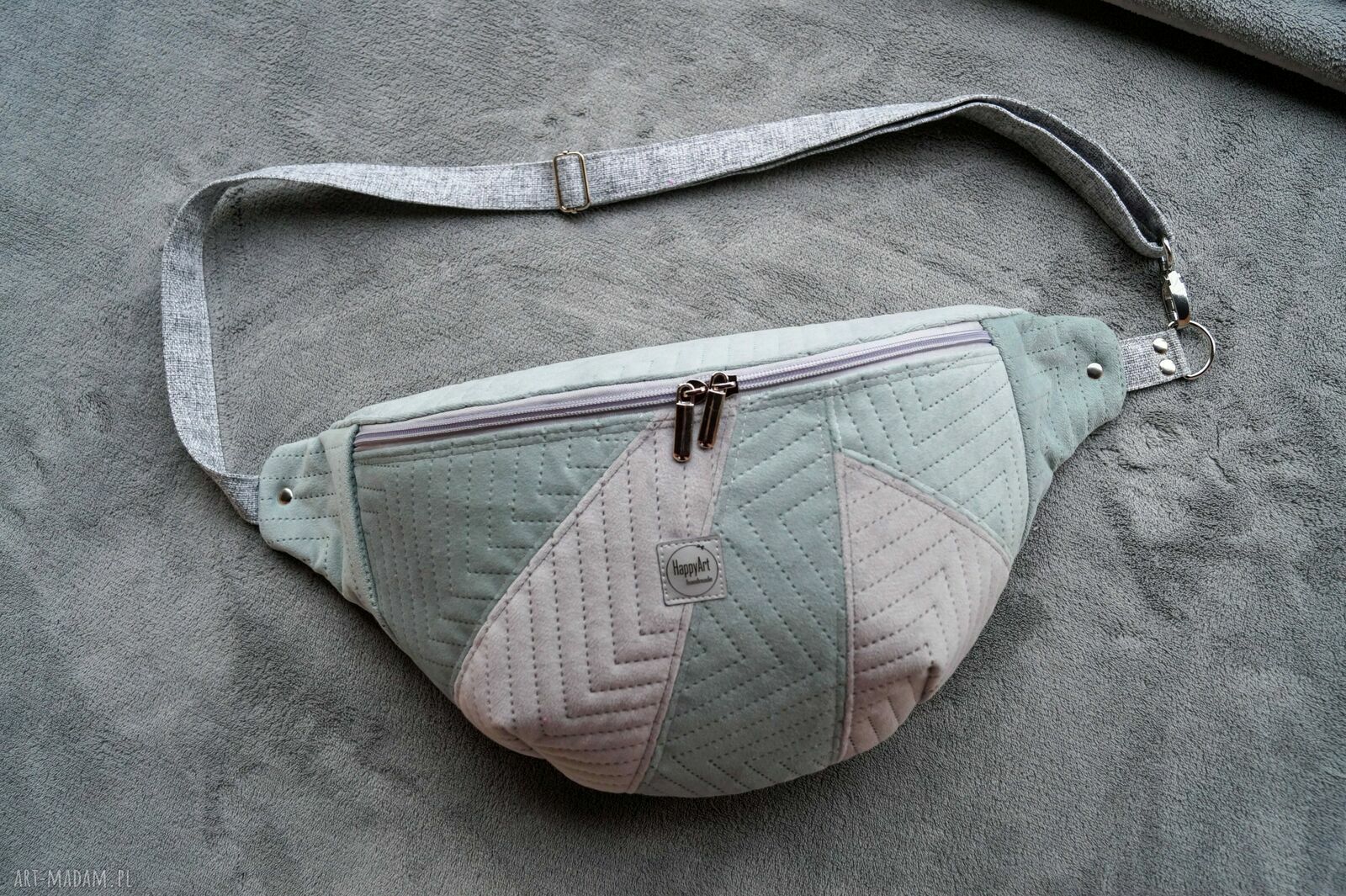 Szaro-miętowa nerka damska XXL handmade