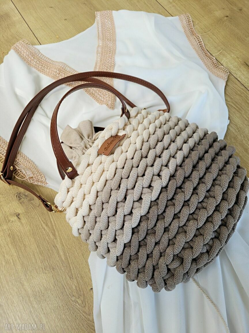 Torebka listonoszka Boho Wave Bag z sznurka bawełnianego w ombre beżowo-kawowym