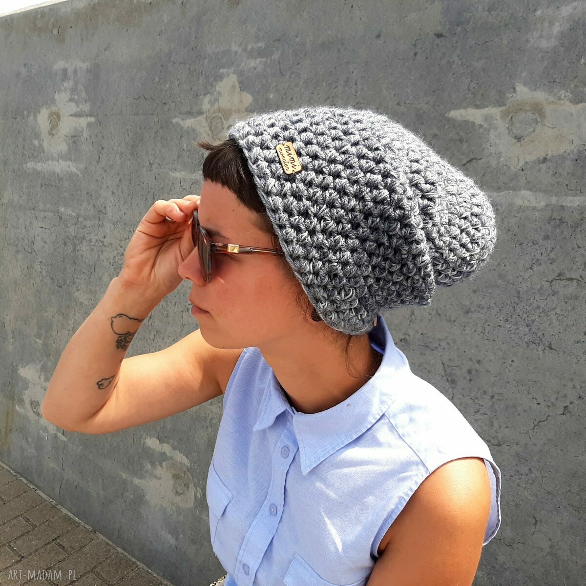 Szara czapka beanie handmade No. 053 - miękka, ciepła i bardzo twarzowa
