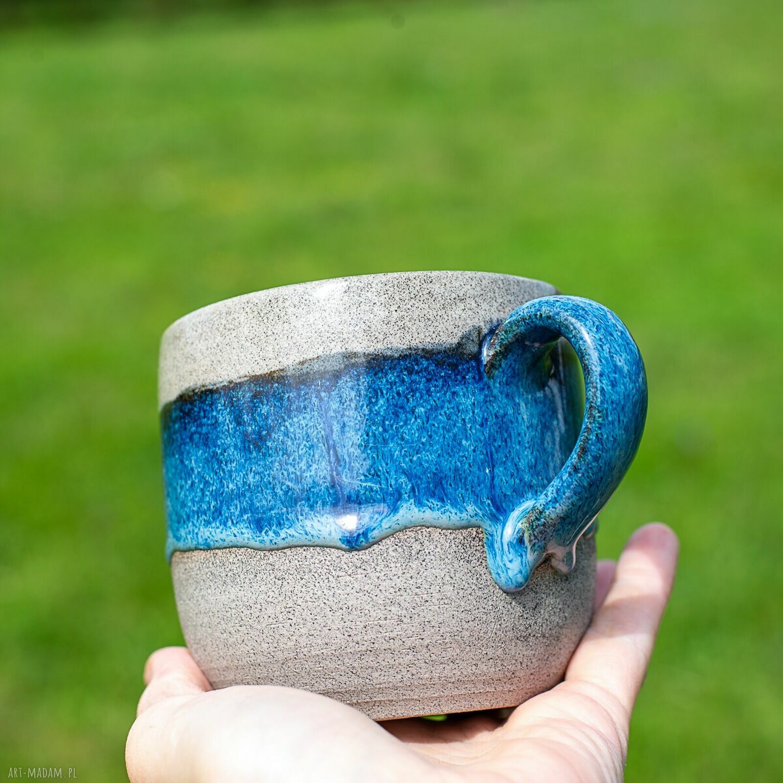 Duży kubek ceramiczny Beton Blue 540 ml - rękodzieło na prezent