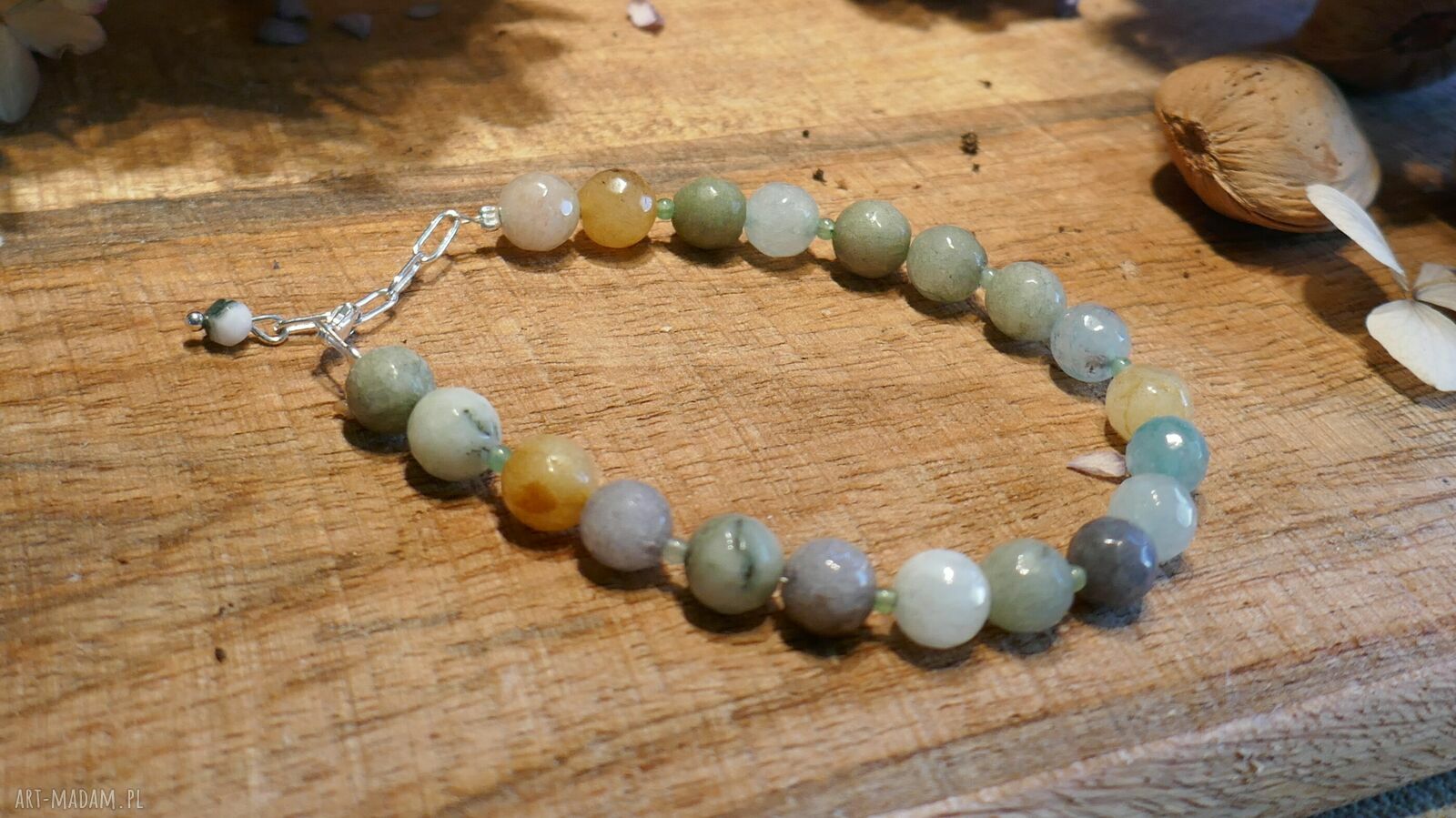 Bransoletka handmade z jadeitu amazonitowego i awenturynu