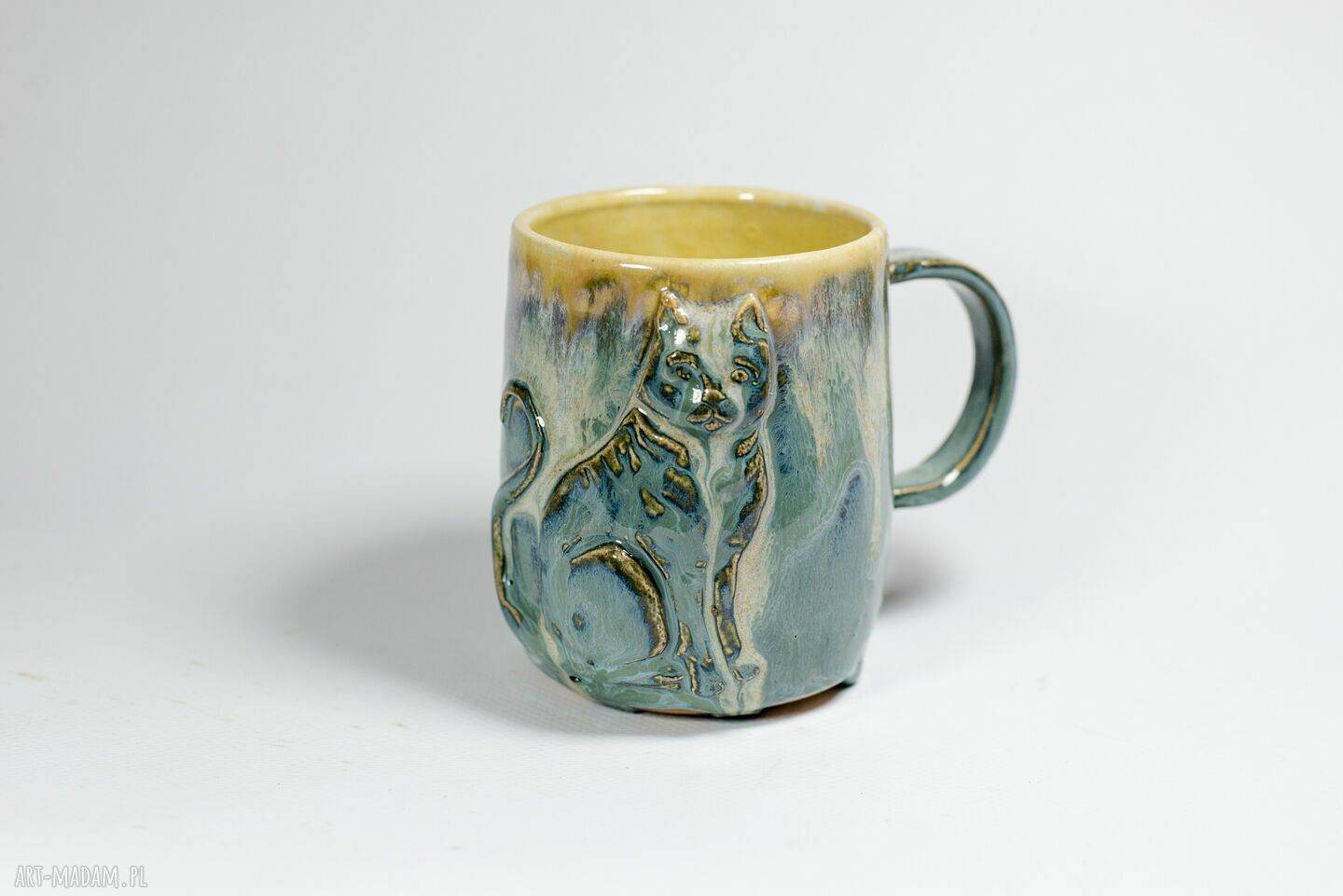 Handmade ceramiczny duży kubek z kotem - 420 ml