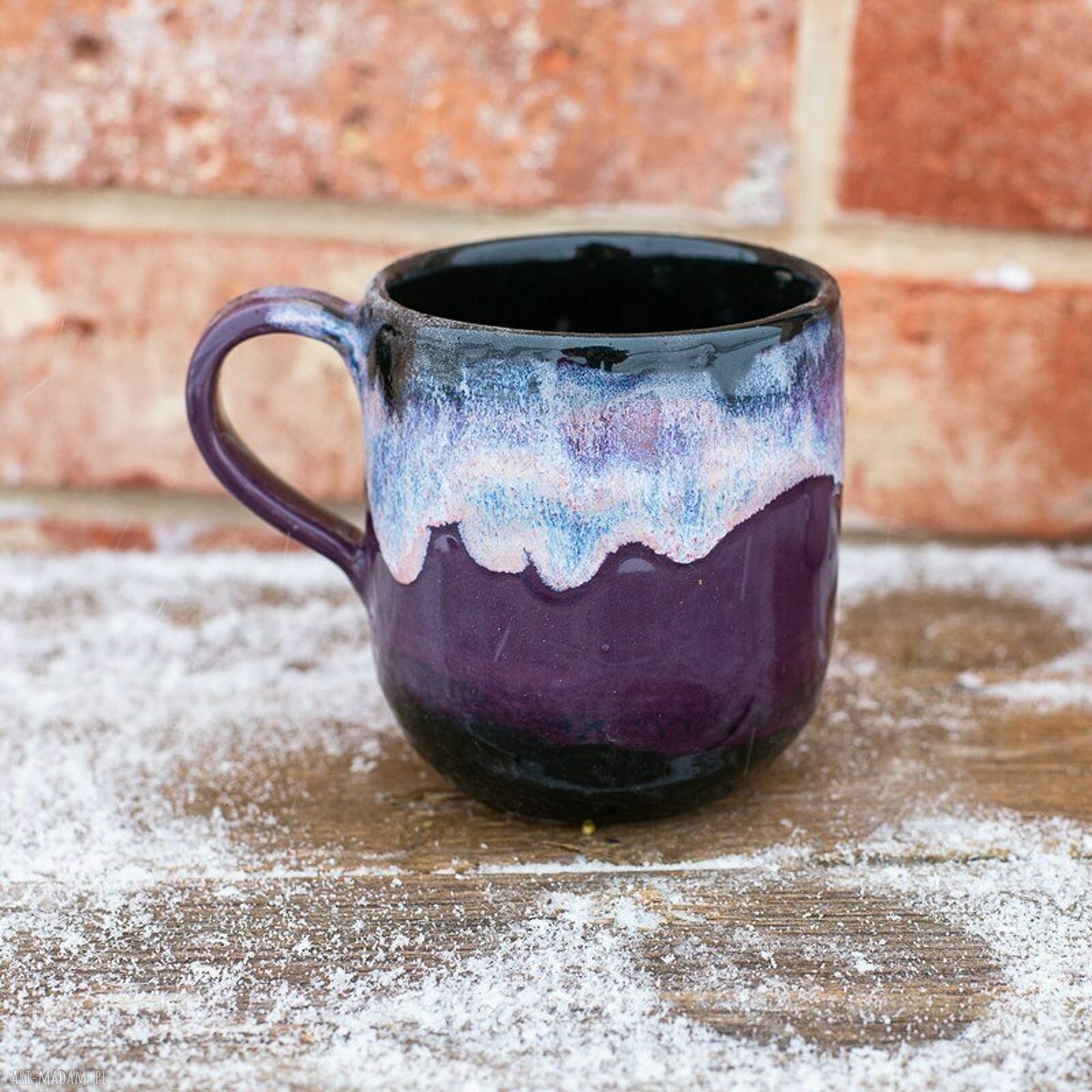 Duży kubek ceramiczny z kotem - Czarna Violetta, ręcznie robiony ok. 450 ml