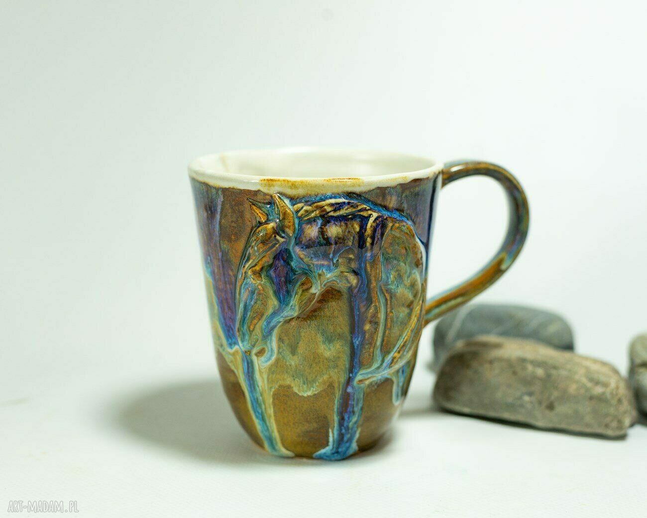 Duży kubek ceramiczny z koniem - handmade do herbaty 420 ml