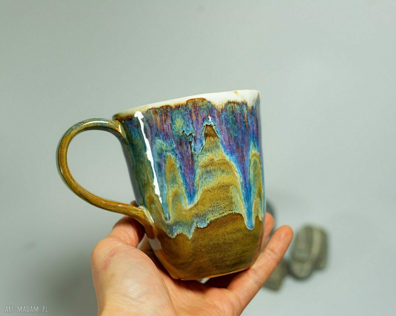 Duży kubek ceramiczny z koniem - handmade do herbaty 420 ml