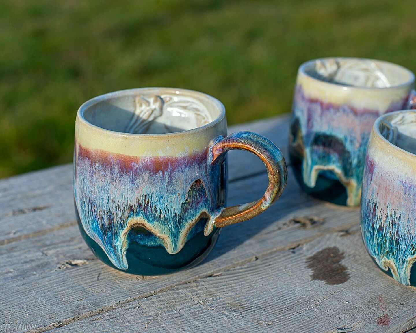 Handmade ceramiczny kubek z koniem wewnątrz - Cream violet - ok 350 ml
