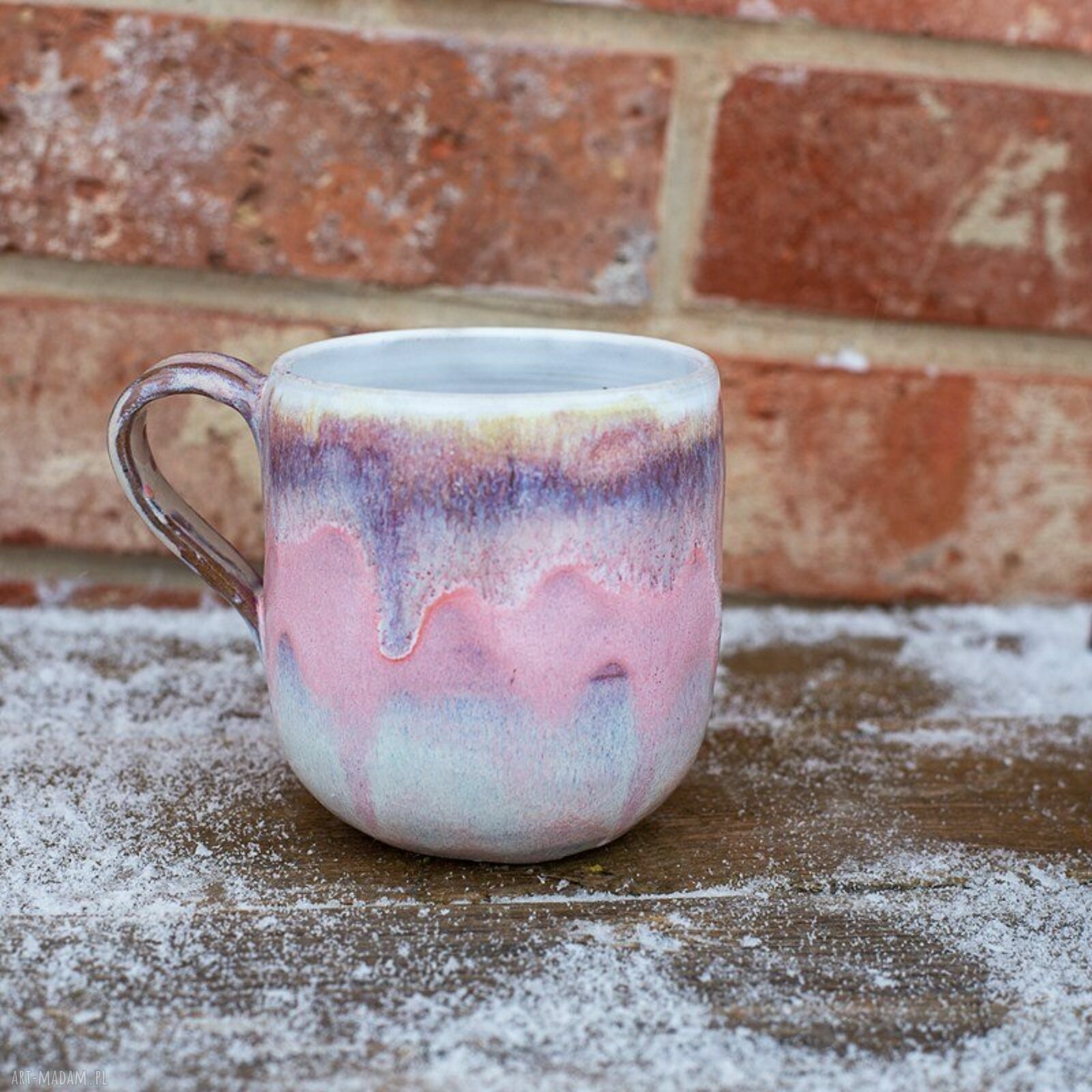 Duży ceramiczny kubek z kotem „Różowy sen Peony” 500 ml - rękodzieło