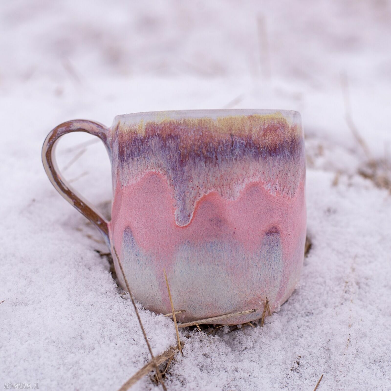 Handmade ceramiczny duży kubek z kotem - różowy sen Peony, ok. 500 ml