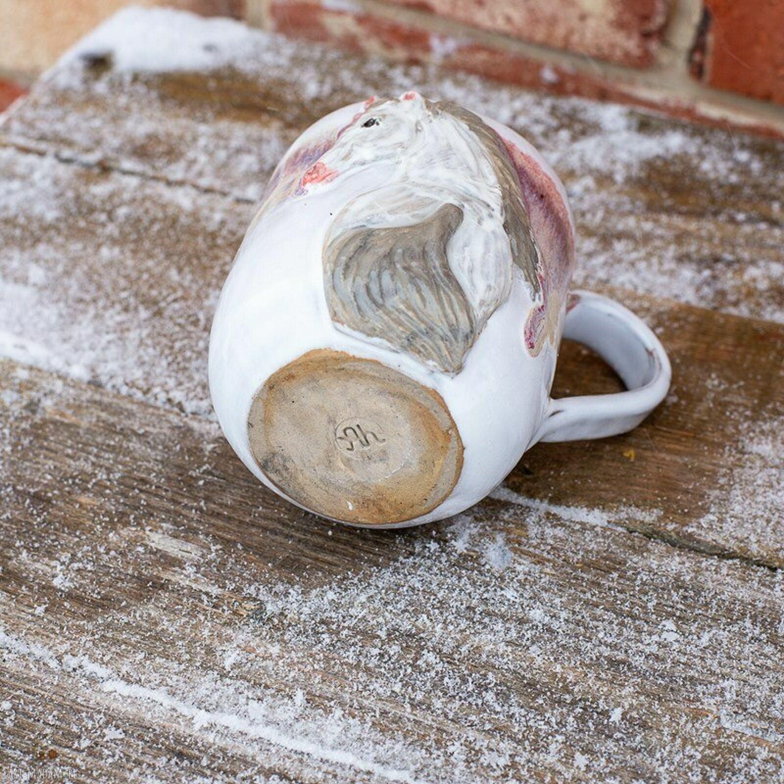 Ręcznie robiony kubek ceramiczny z koniem - Różowy Sen Peony, ok. 370 ml