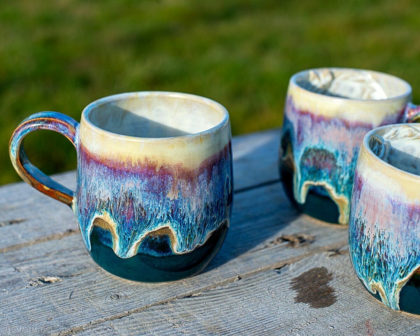 Handmade ceramiczny kubek z koniem wewnątrz - Cream violet - ok 350 ml