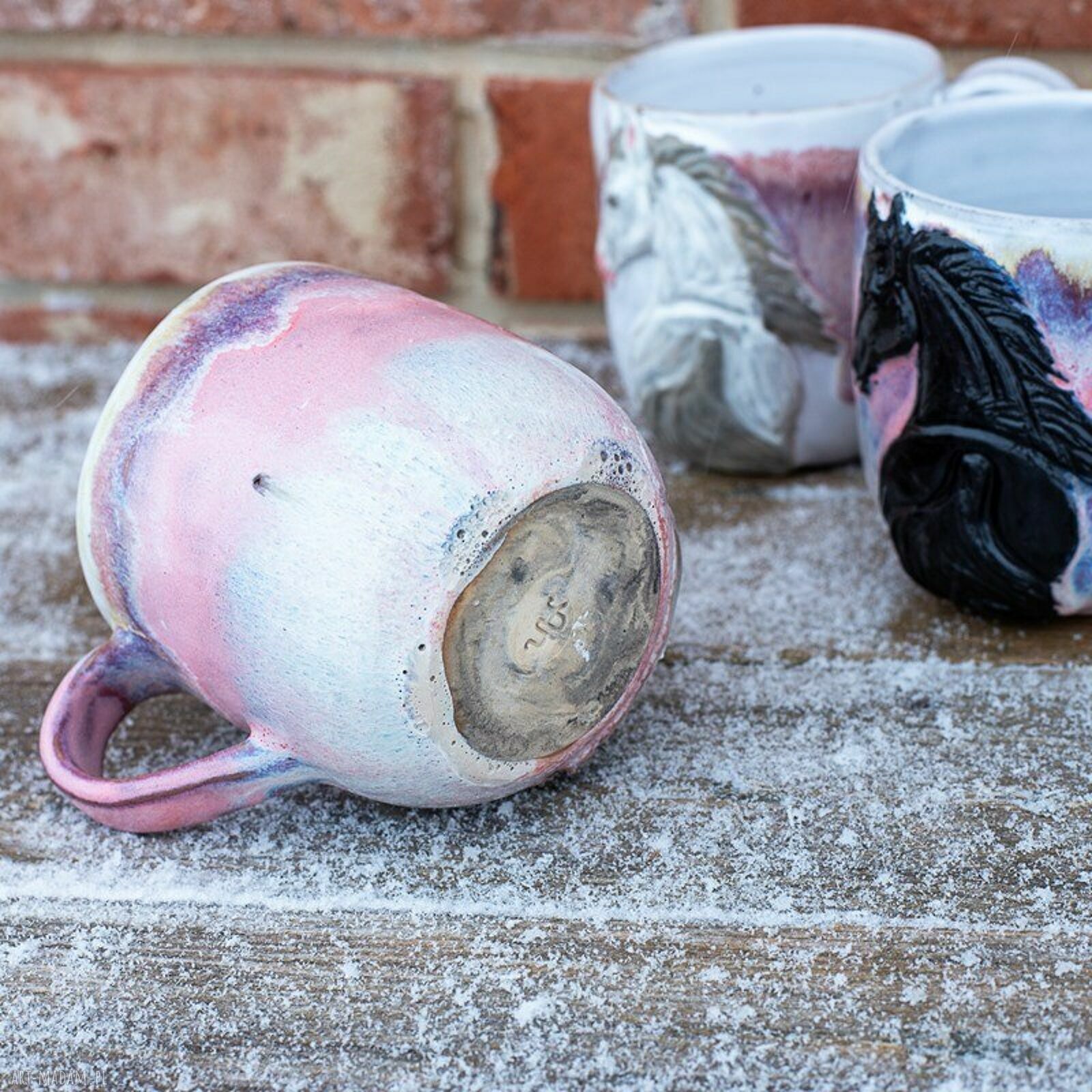 Ręcznie robiony duży kubek ceramiczny z kotem - Różowy sen Peony (ok. 450 ml)