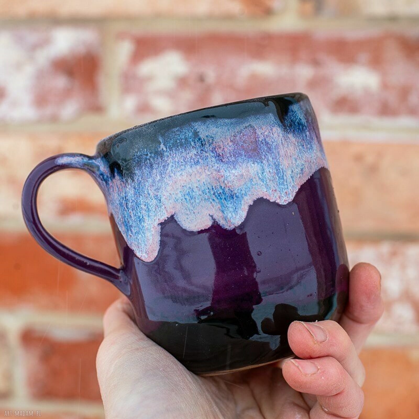 Duży kubek ceramiczny z kotem - Czarna Violetta, ręcznie robiony ok. 450 ml