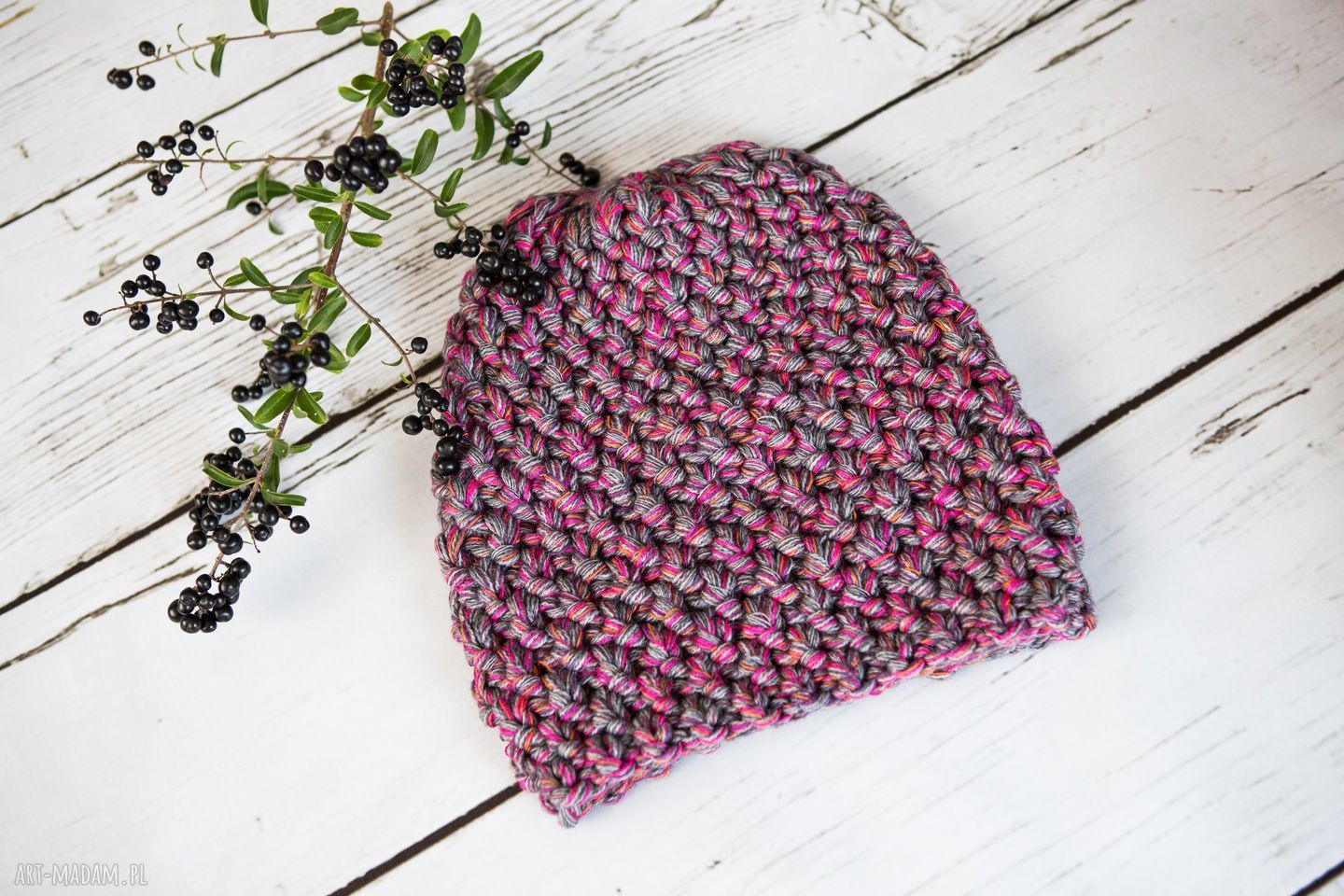 Hermina - damska czapka handmade z wełny (melanż)