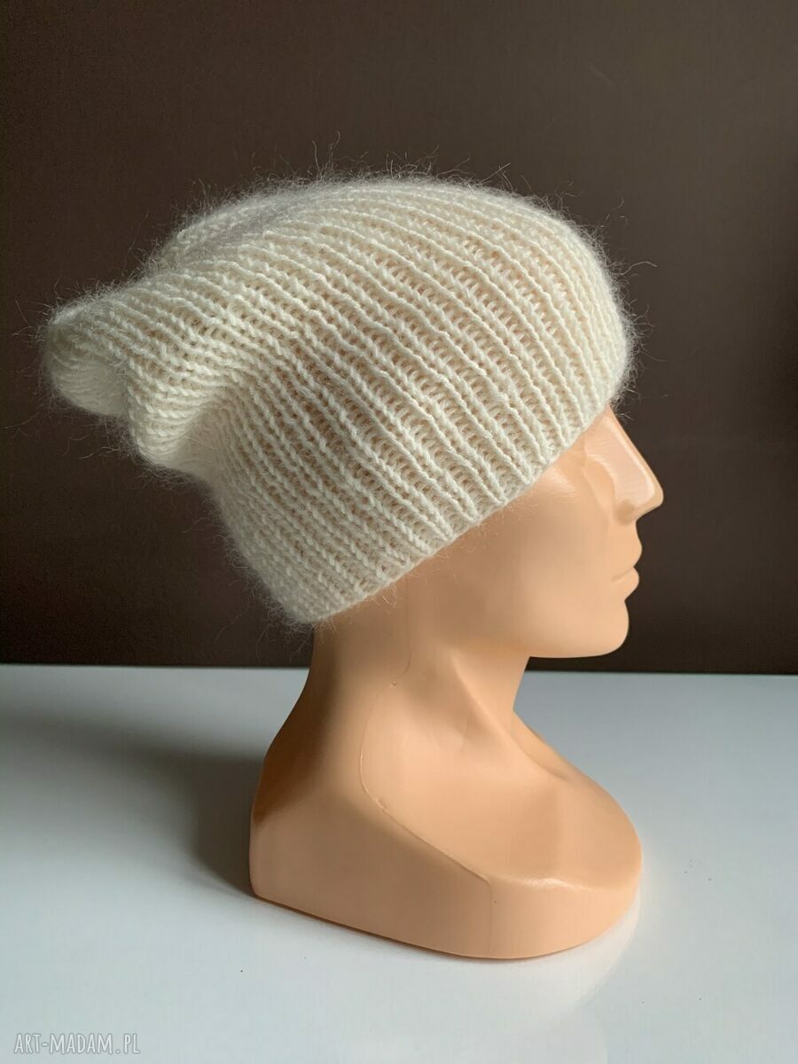 Czapka damska AUREA z baby merino, moherem i jedwabiem - ecru