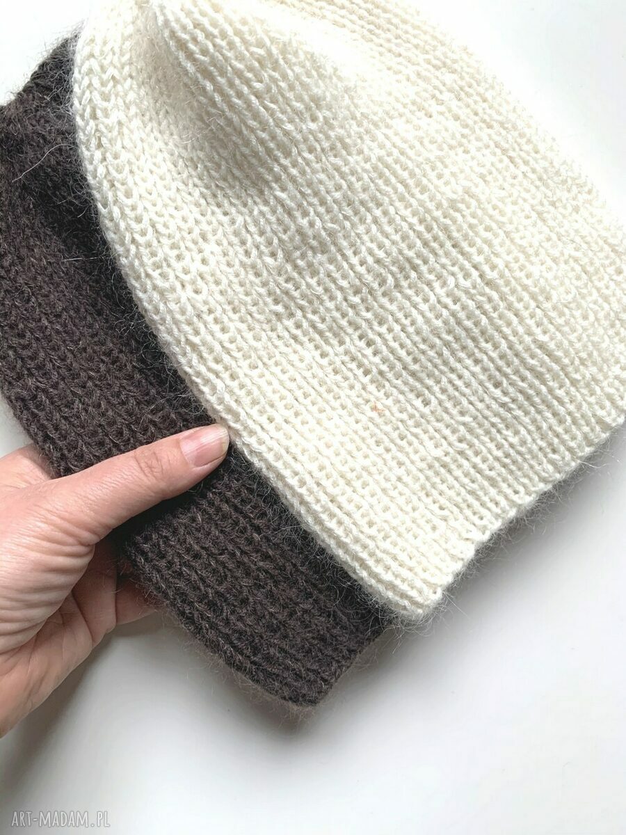 Czapka damska AUREA z baby merino, moherem i jedwabiem - ecru