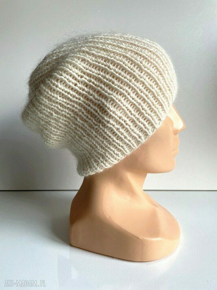 Czapka damska AUREA z baby merino, moherem i jedwabiem - ecru