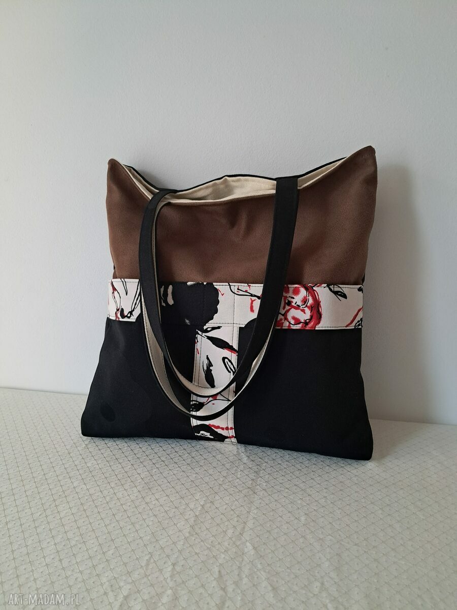Torba handmade na ramię - czerń i brąz