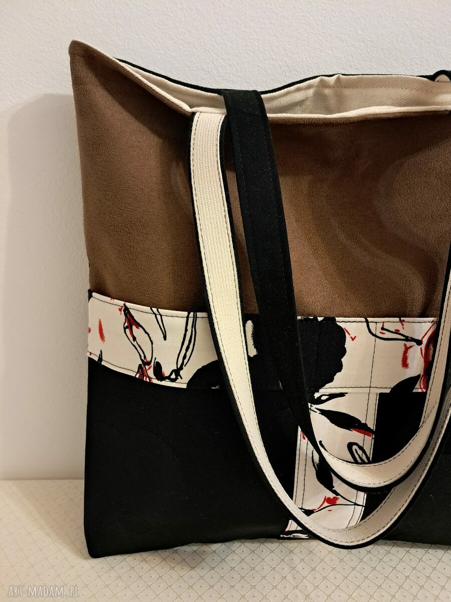 Torba handmade na ramię - czerń i brąz