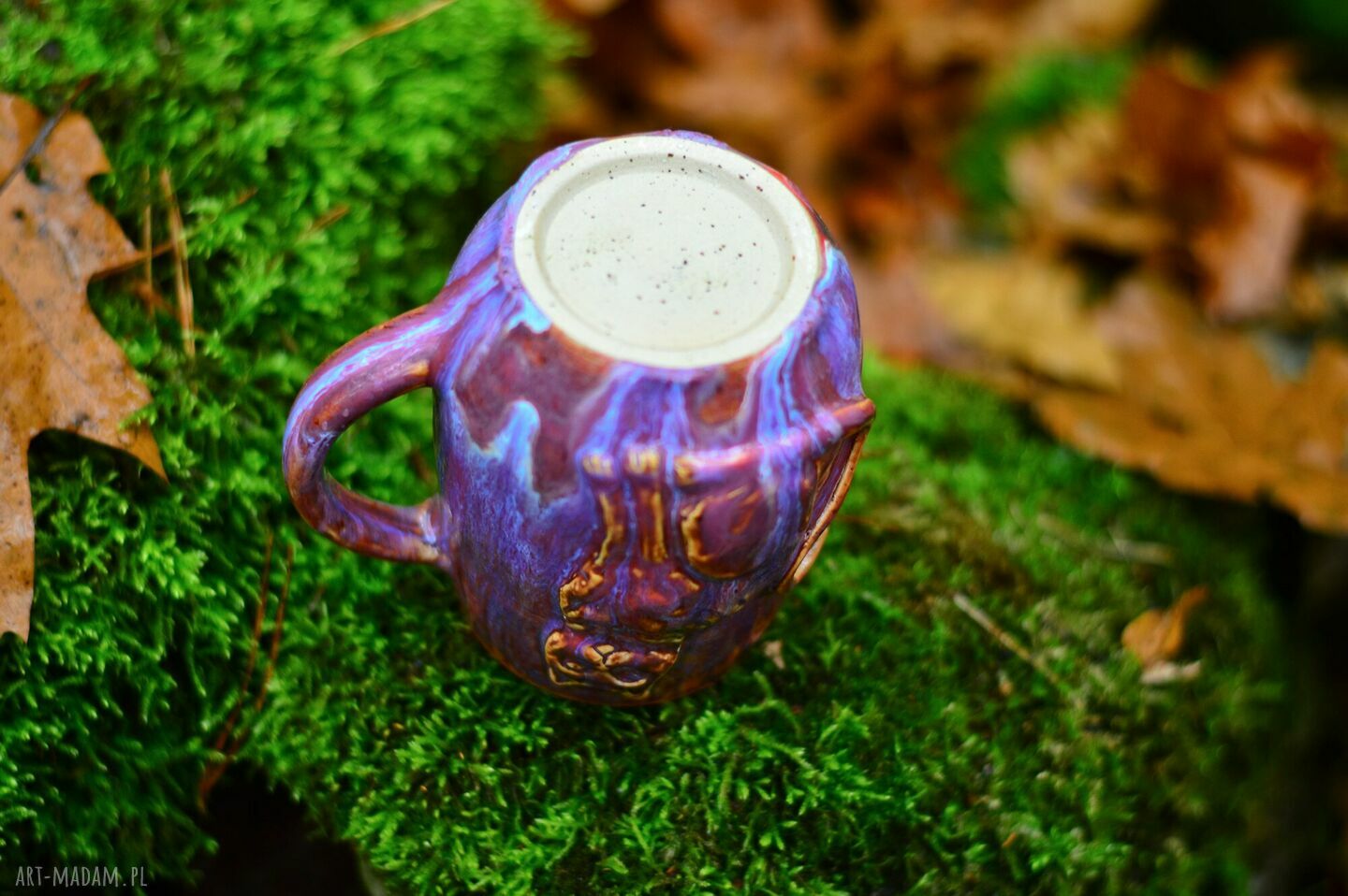 Duży kubek ceramiczny z kotem 420 ml - różowo-brązowy, ręcznie robiony