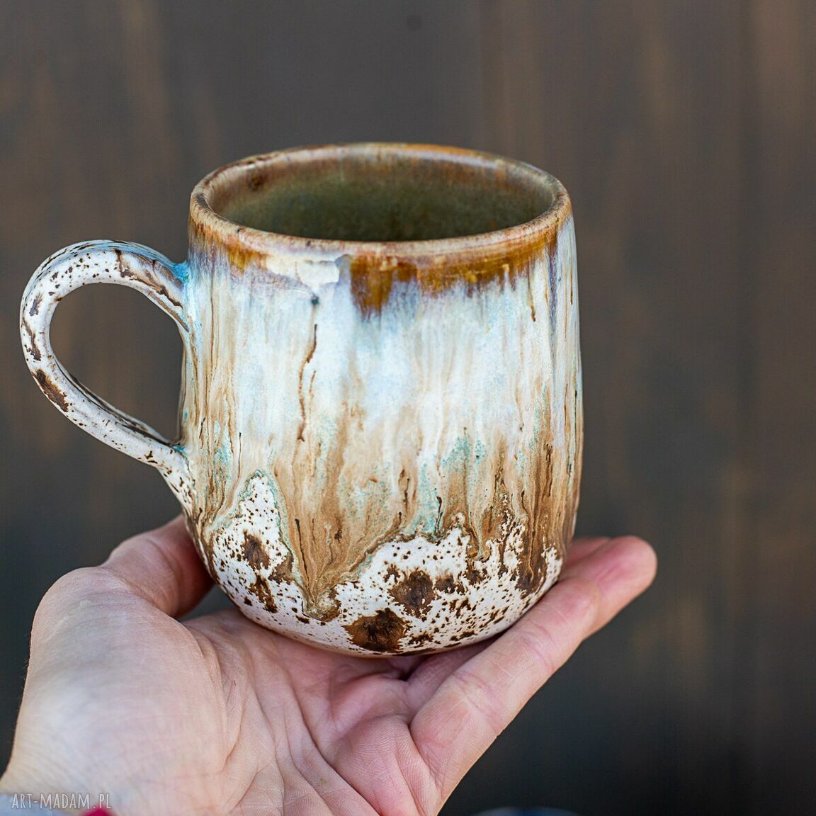 Ręcznie wykonany duży kubek ceramiczny 430 ml Spotted Brown - do kawy i herbaty