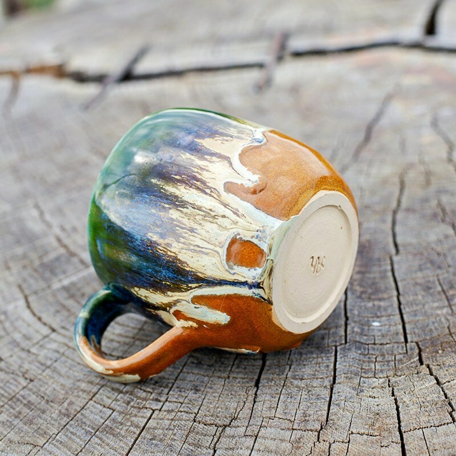 Handmade duży kubek ceramiczny z koniem wewnątrz - Smaragd - ok. 390 ml