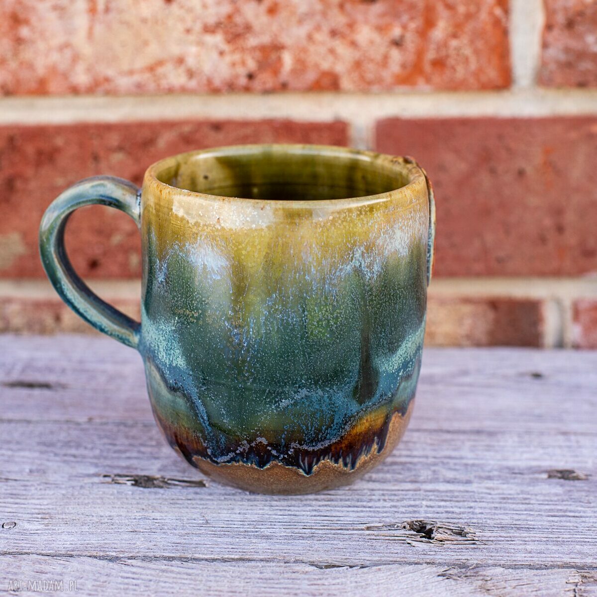 Handmade kubek ceramiczny z wilkiem - duży 400 ml Moss (dla miłośnika lasu)