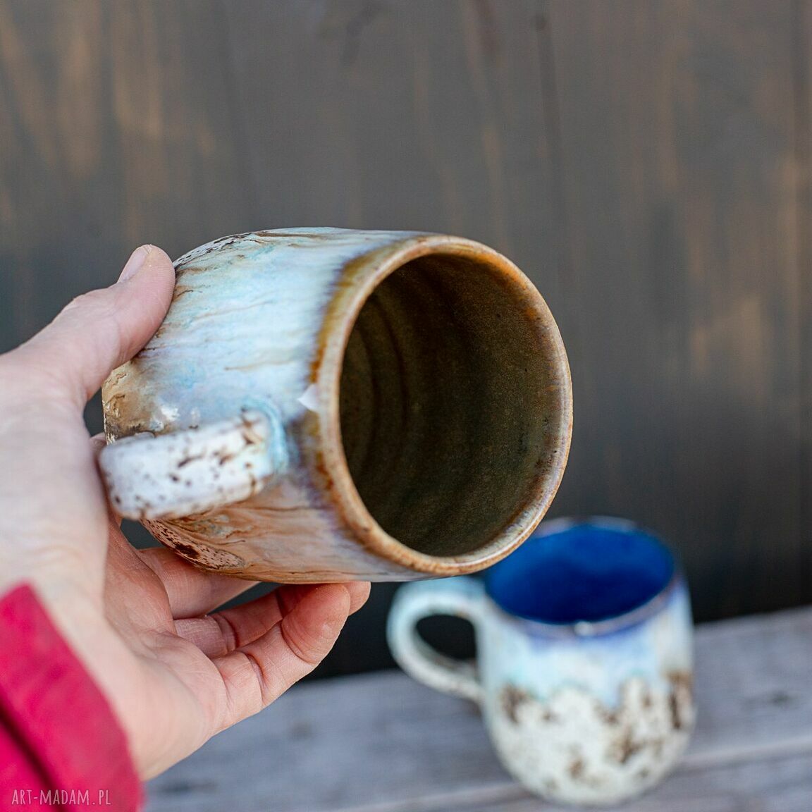 Ręcznie wykonany duży kubek ceramiczny 430 ml Spotted Brown - do kawy i herbaty