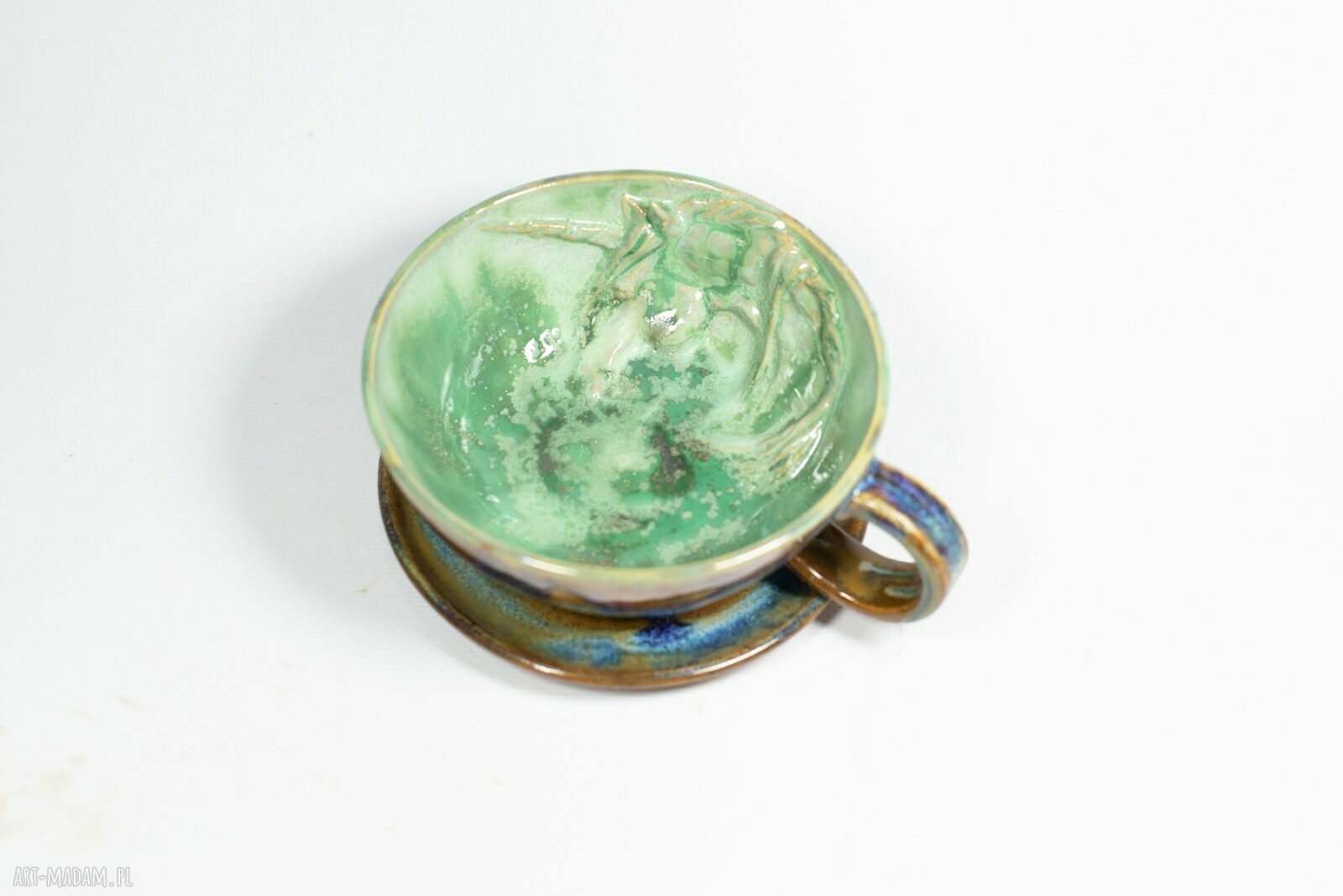 Handmade filiżanka z jednorożcem Shade of Green z kamionki, ok. 260 ml