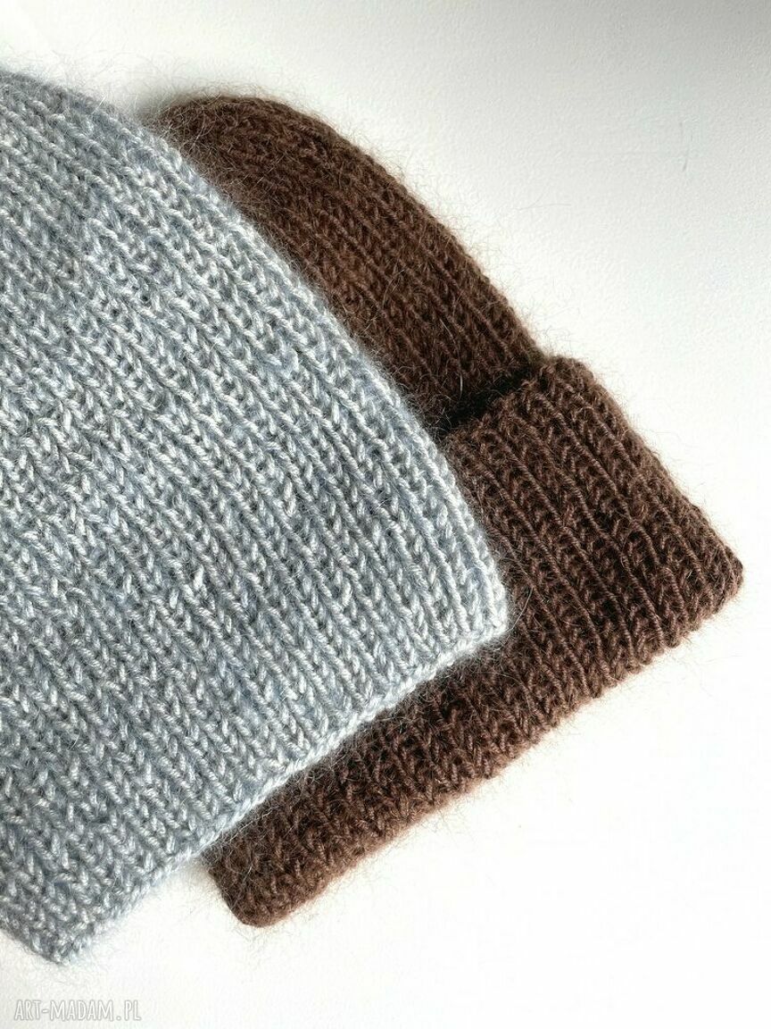 Czapka damska AUREA z baby merino, moherem i jedwabiem - ręcznie dziana