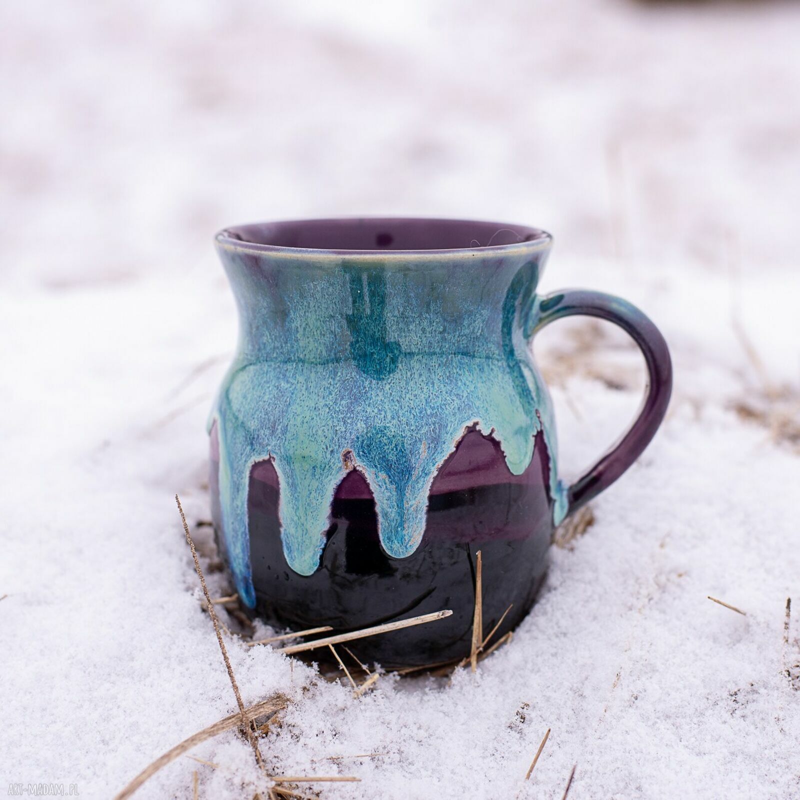 Handmade fioletowy kubek ceramiczny Mroźna Violetta - duży ok. 450-520 ml