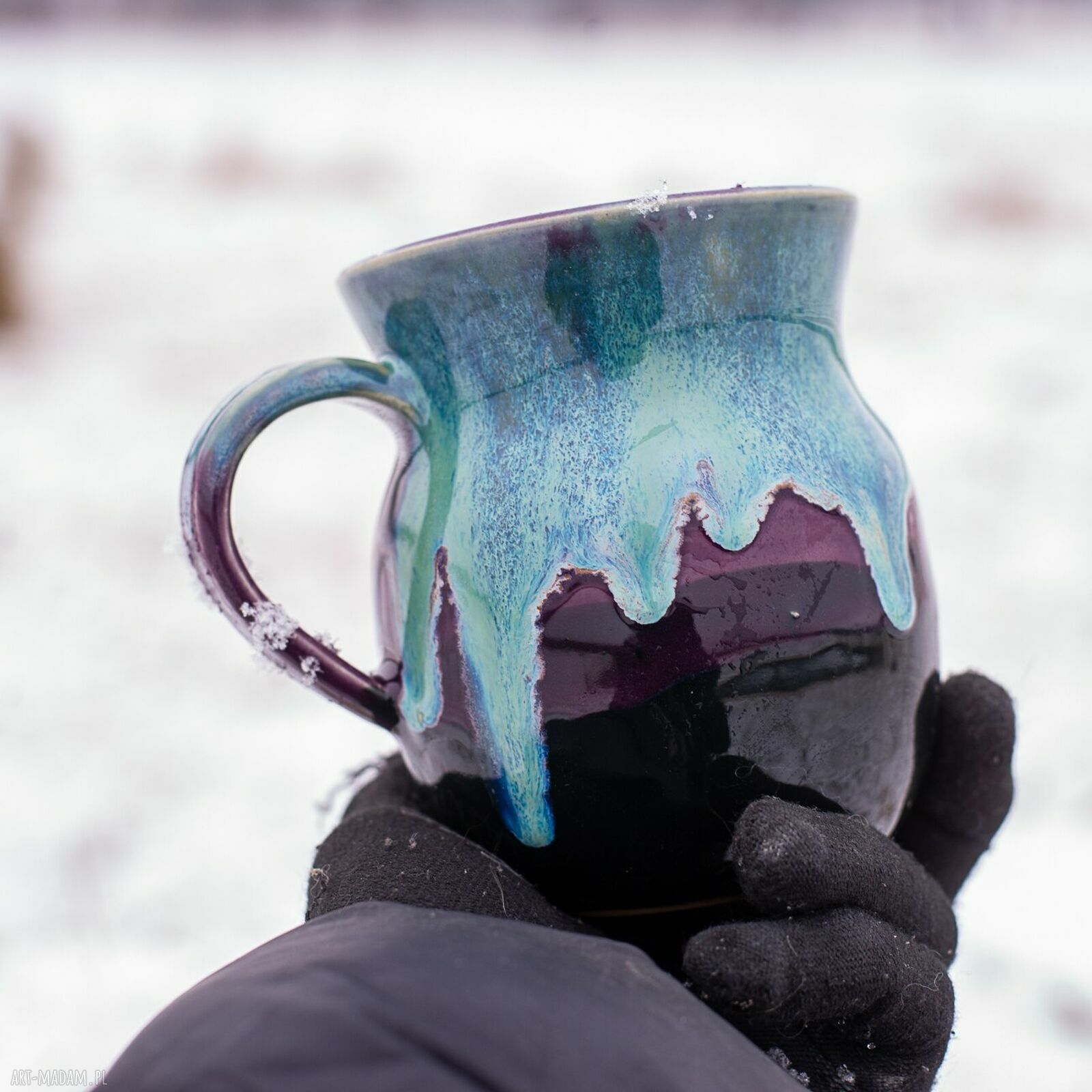 Handmade fioletowy kubek ceramiczny Mroźna Violetta - duży ok. 450-520 ml