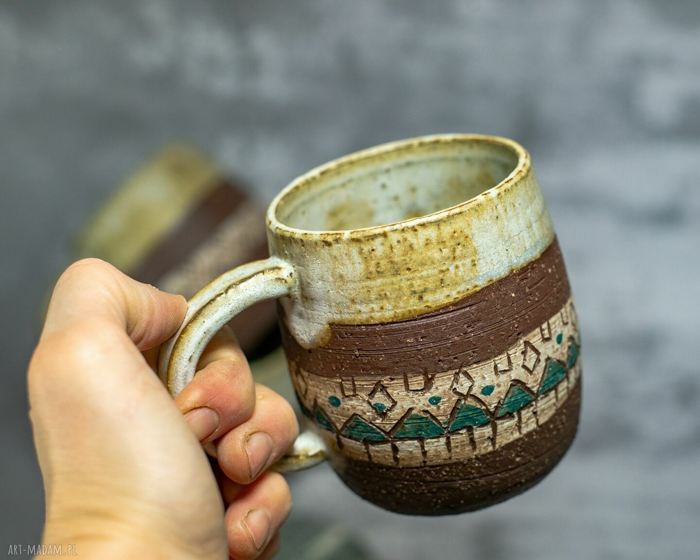 Handmade kubek ceramiczny Etnic Blue 350 ml - efekt grunge