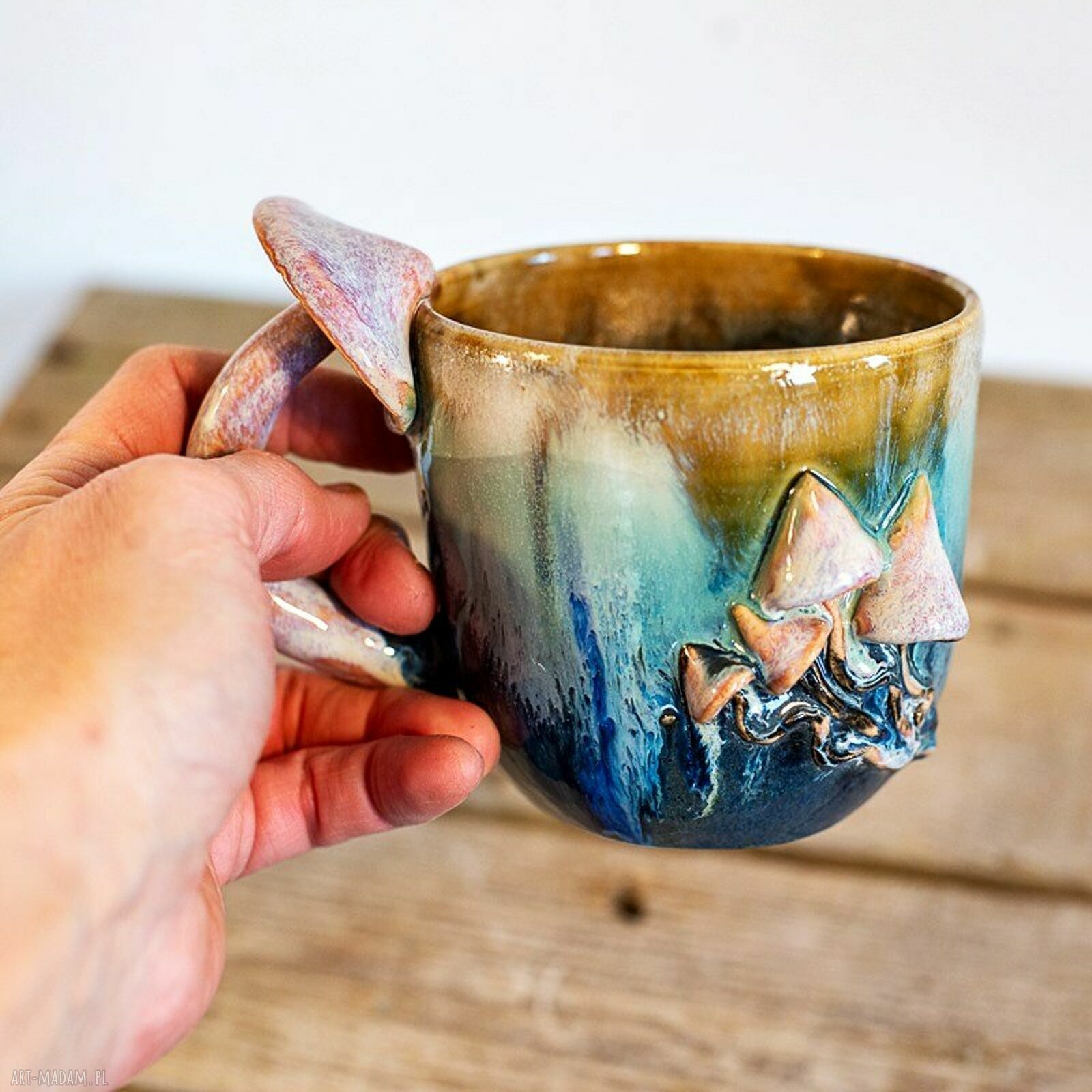 Handmade kubek z grzybkami Psychodelki Nocna Aurora - 480 ml