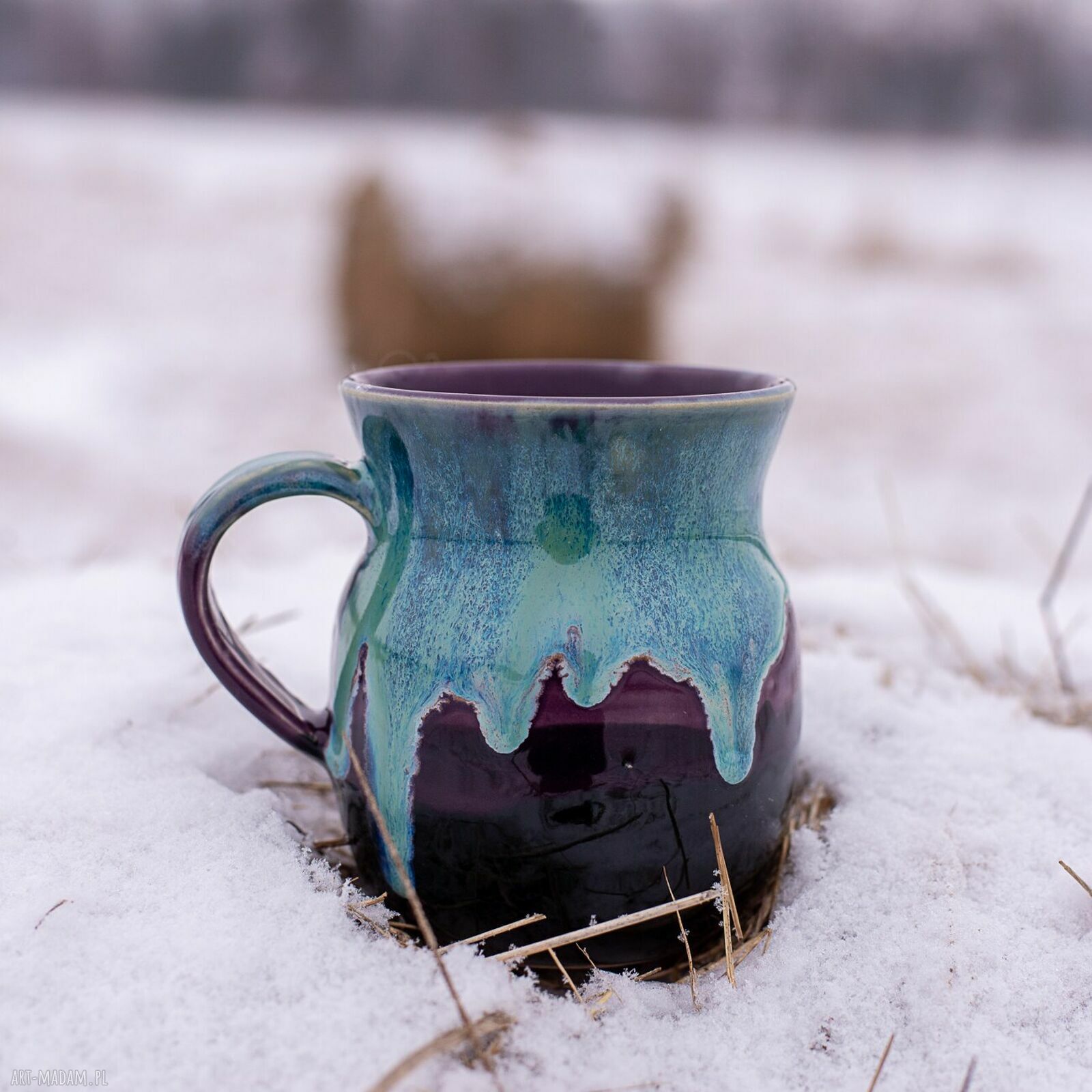 Handmade fioletowy kubek ceramiczny Mroźna Violetta - duży ok. 450-520 ml