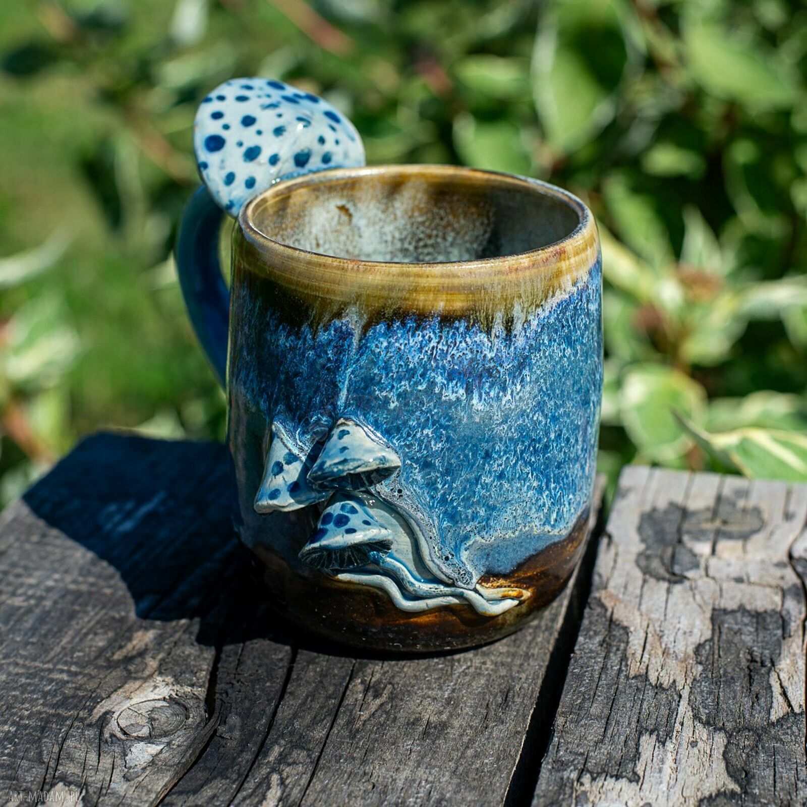 Kubek ceramiczny z muchomorkami - leśne rękodzieło 550 ml